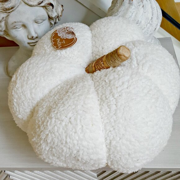 NEW! BOHO Large PLUMP SHERPA & WOOD PUMPKIN PILLOW - Picture 5 of 5
